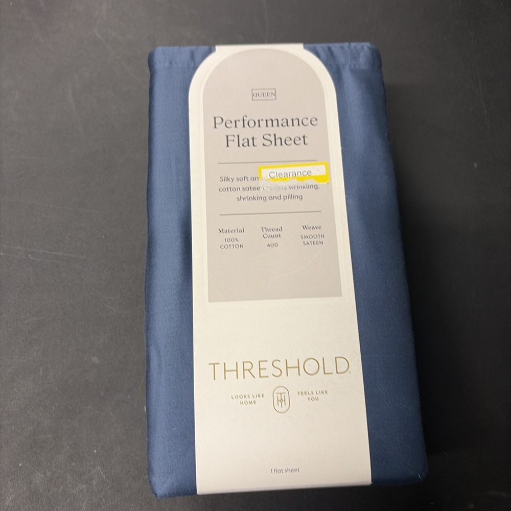 Threshold Performance Cotton Sateen QUEEN Flat Sheet Blue 400 TC Smooth 20581